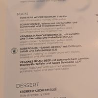 A sample of the menu at Försters in Berlin