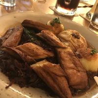 christmasy duck with red cabbage and traditional kale, baked apple and potato balls  at Försters in Berlin