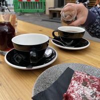 Brewed coffee is served in these rather nice carafes   at Kaffeine in London