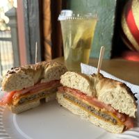 Vegan Bagel Melt and Iced Yerba Matee  at Back to the Grind in Riverside