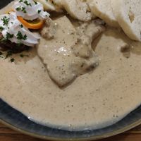 Mushroom sauce steak at Vegalite in Brno