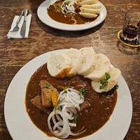 Goulash with steak and dumplings at Vegalite in Brno