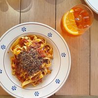 Vegan sun dried tomato fettuccine! at Alba in Newtown