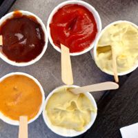 BBQ, Ketchup,  Veganaise,  Aioli and Samourai  sauces at Végéman in Strasbourg