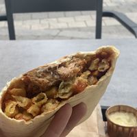 Chicken and chips in a wrap    at Végéman in Strasbourg