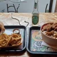 Ceaser salad + nugget (super delicious!), vegan kebab + fries at Végéman in Strasbourg