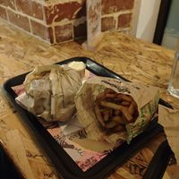 Burger with fries at Végéman in Strasbourg