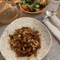 vegan pasta with mixed salad  at Il Melograno in Trieste
