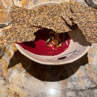 Beetroot dip with crackers at MESA Restaurant in Paris