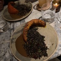 Butternut Squash with black quinoa and spicy peanut sauce.  at MESA Restaurant in Paris