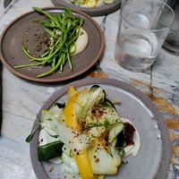 Wild asparagus and zucchini starter at MESA Restaurant in Paris