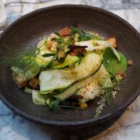Courgette (zucchini) ceviche, a raw salad as the main course at MESA Restaurant in Paris