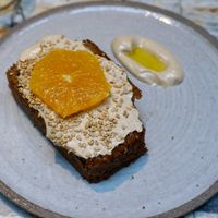 cake huile d’olive, crème d’amande at MESA Restaurant in Paris