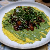 Caponata, purée de maïs at MESA Restaurant in Paris