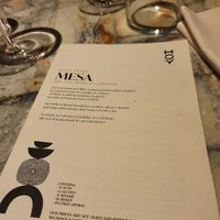 Menu front page at MESA Restaurant in Paris
