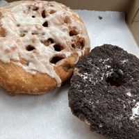 Vegan apple fritter and vegan cookies and cream donut  at Sugar Donuts in Charlotte