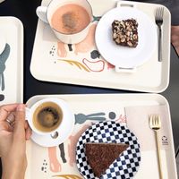 Gazpacho, brownie & tiramisu 💕 at Peacefood Cafe in Montpellier