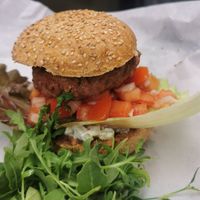Burger with vegan cheddar at Peacefood Cafe in Montpellier