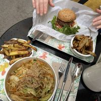 Noodles, burger   at Peacefood Cafe in Montpellier