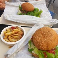 French fries and burgers at Peacefood Cafe in Montpellier