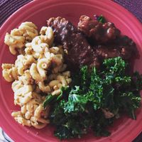 Mac and cheese with bbq kale bone twists at Soul Vegetarian - Highland in Atlanta