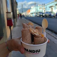 Icecream (chocolate hazelnut+guava) at Pandiu in Oaxaca