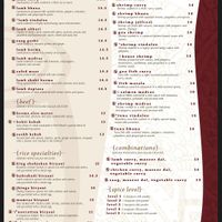 Vegan items denoted with a “V" at Tandoor Indian Cuisine in Lincoln