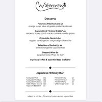 Menu at Watercress in Kuta