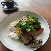 Green brekkie - eggs, coconut feta , broccoli, pumpkin , kale at Watercress in Kuta