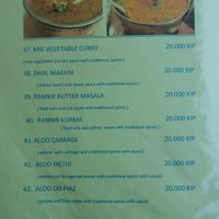 Menu at Chennai in Luang Prabang