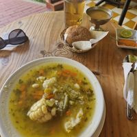 First dish, and in the background the dessert at Sabor y Vida in Lima