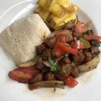 soy meat and veggies  at Sabor y Vida in Lima