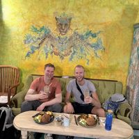 Celebrating a fun day hitchhiking to RioLagartos and back!  at Elela in Valladolid
