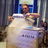 Creating our amazing desert vegan ice cream with yummy sauce at Southern Belle in Atlanta