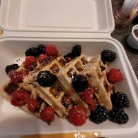 Waffle with Raspberries Blackberries and Cacao Nibs at Vegan Town in Johnson City