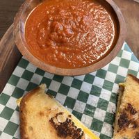 Tomato bisque and grilled cheese  at Vegan Town in Johnson City