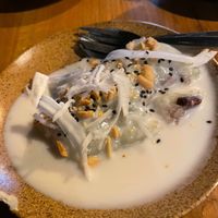 Banana dessert with sticky rice at TA Vegan House in Hamburg