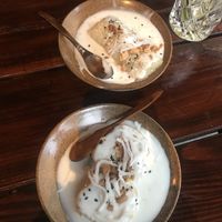 dessert - vietnamnese pumpkin & banana moci cakes in coconut cream at TA Vegan House in Hamburg