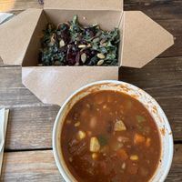 Vegan Kale salad & Vegan Chili  at Laughing Planet Cafe - Gabriel Park in Portland