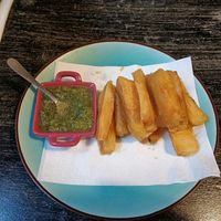 Yuka fries with the amazing sauce. at L'Arepa in Bordeaux