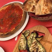 Vegan pizza, garlic bread and grilled vegetables  at Il Forno A Legna in Ronda