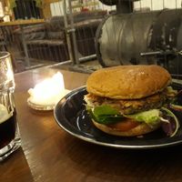 The Ultimate Christmas Burger and vegan porter at Earthworm Kitchen - Food Truck in Lancaster