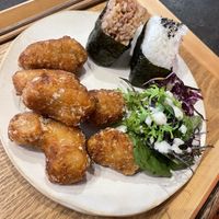 Vegan karage and onigiri lunch plate   at SOL in Hakuba