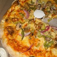 Vegan buffalo seitan pizza   at Spak Brothers in Pittsburgh