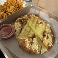 Vegan cheesy bread  and curly fries   at Spak Brothers in Pittsburgh
