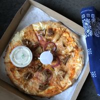 I don’t remember which flavor this pizza was but it was spicy and wonderful (maybe buffalo?) at Spak Brothers in Pittsburgh