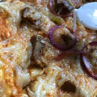 Close up of buffalo (?) pizza  at Spak Brothers in Pittsburgh