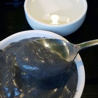 Close-up of vegan Black Sesame Porridge (Heukimjajuk 흑임자죽)  at Jukmiso - 죽미소 in Seoul