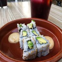 Vegan avocado sushi with vegetarian spicy sauce 🍣😍🥑❤️❤️❤️❤️ at Vesta Taberna in San Lorenzo De El Escorial