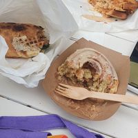 seitan & pesto wrap, maple glazed cinnamon roll, reuben sandwich at It's a Trap in Dublin